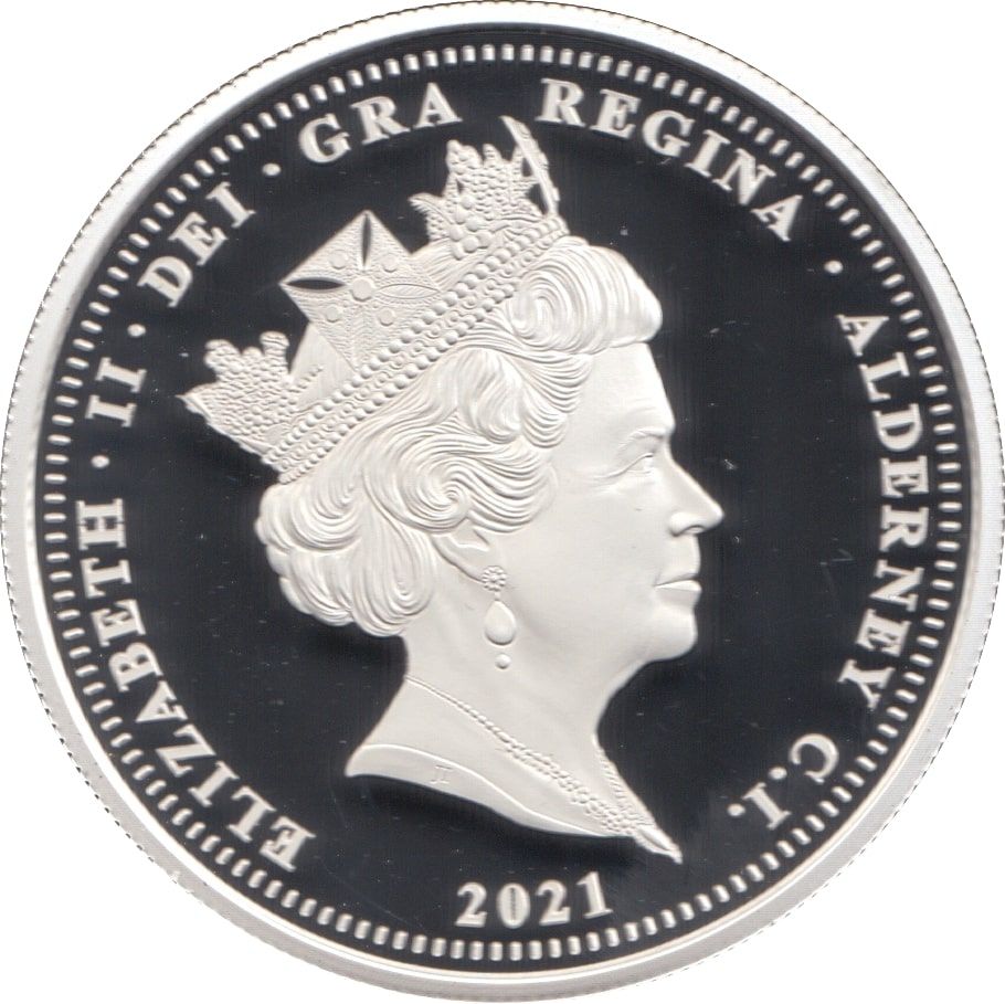 Alderney 5 Pounds - Elizabeth II 95th Birthday; Silver Triple Thickness obverse