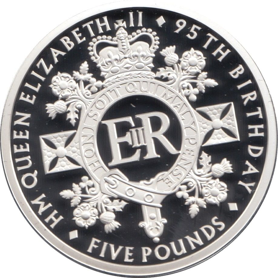 Alderney 5 Pounds - Elizabeth II 95th Birthday; Silver Triple Thickness