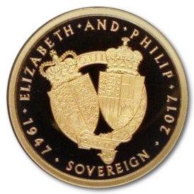 Alderney 1 Sovereign - Elizabeth II Platinum Wedding; Gold Proof