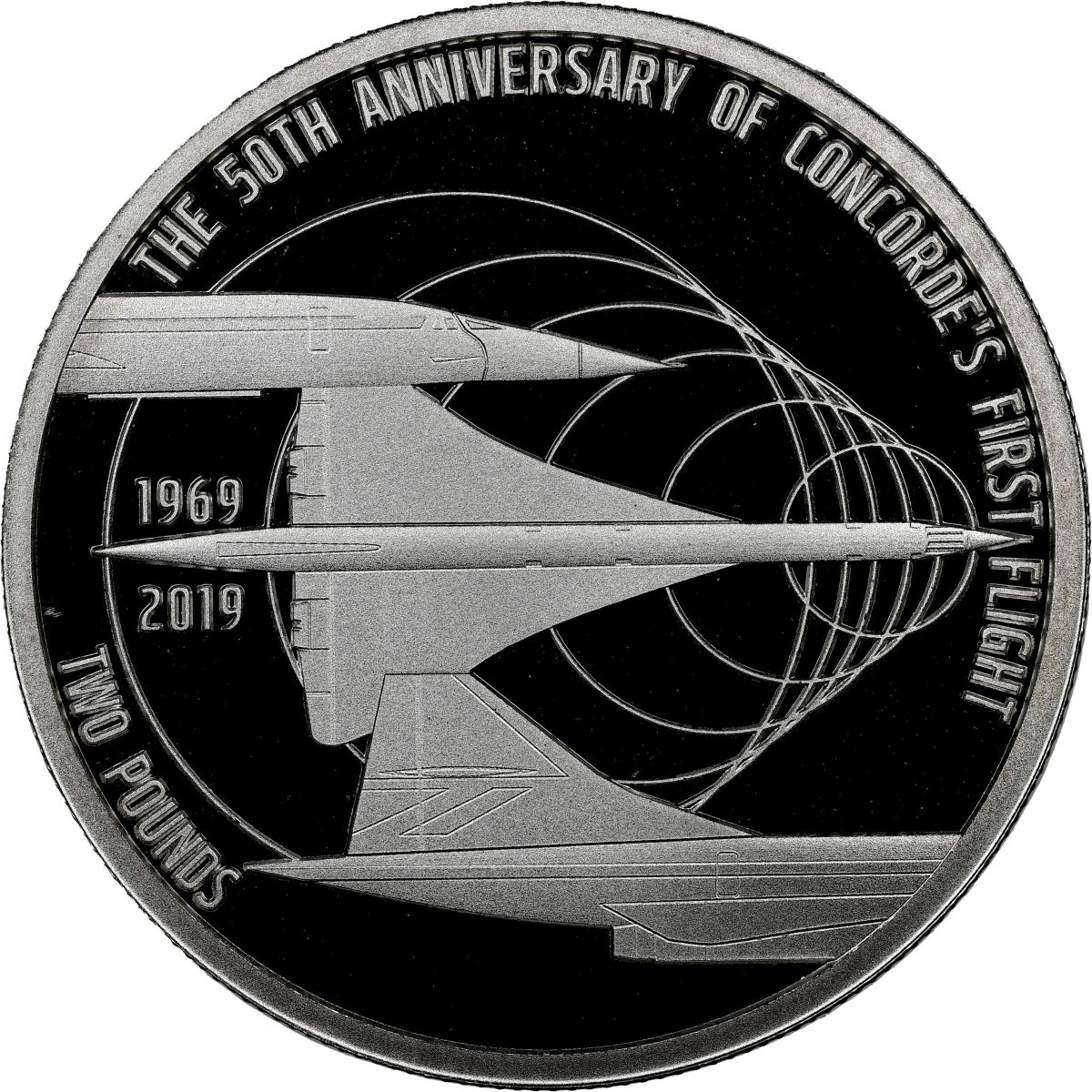 Alderney 2 Pounds - Elizabeth II The 50th Anniversary of Concorde; Silver