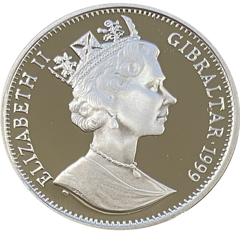 Gibraltar 1 Crown - Elizabeth II Swimmer and Koala; Silver Proof obverse