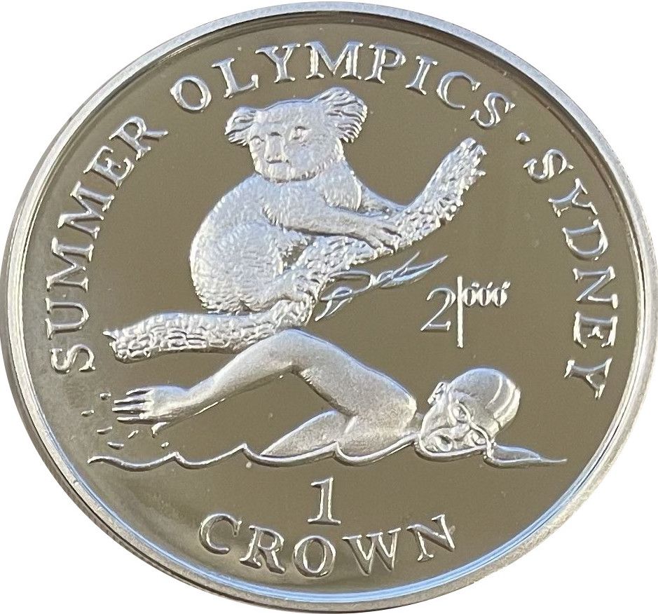 Gibraltar 1 Crown - Elizabeth II Swimmer and Koala; Silver Proof reverse