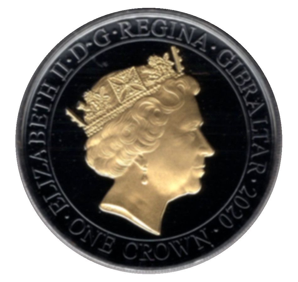 Gibraltar 1 Crown - Elizabeth II Sir Winston Churchill; Let us go forward together obverse