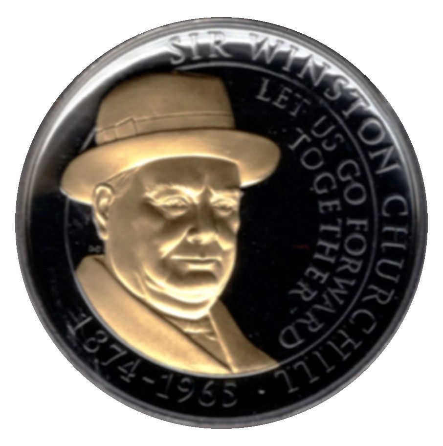 Gibraltar 1 Crown - Elizabeth II Sir Winston Churchill; Let us go forward together reverse