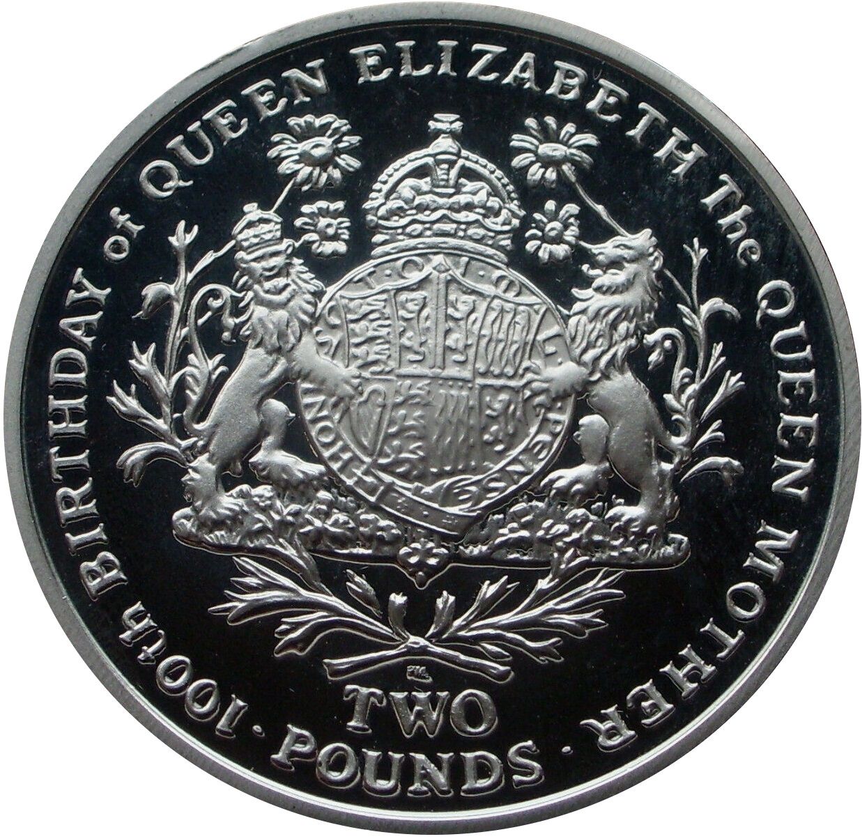 South Georgia and the South Sandwich Islands 2 Pounds - Elizabeth II Queen Mother, silver