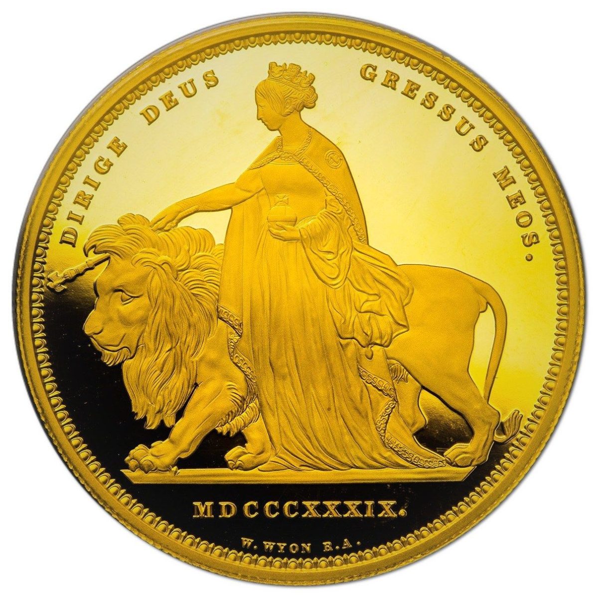 Alderney 5 Pounds - Elizabeth II Una and the Lion; 22ct reverse