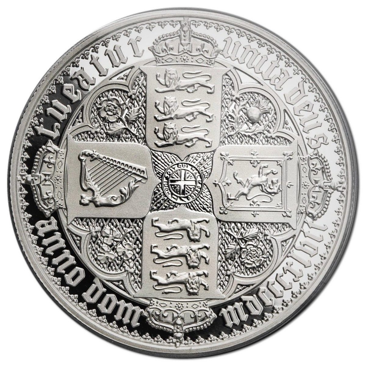 Alderney 5 Pounds - Elizabeth II Gothic - Quartered Arms; Silver reverse