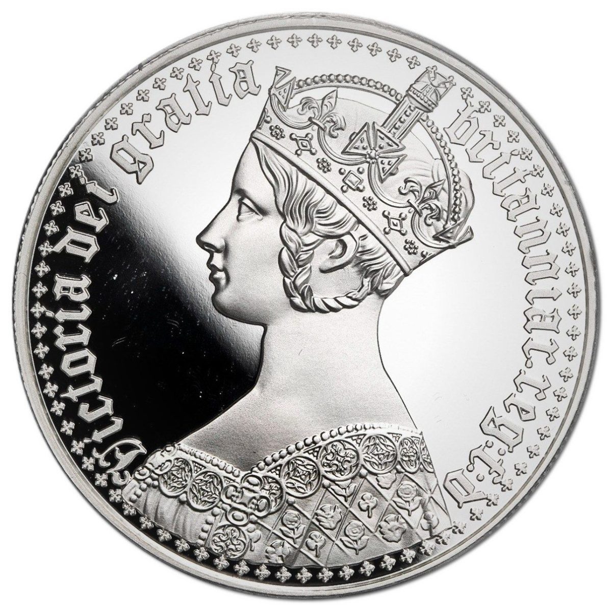 Alderney 5 Pounds - Elizabeth II Gothic - Portrait; Silver