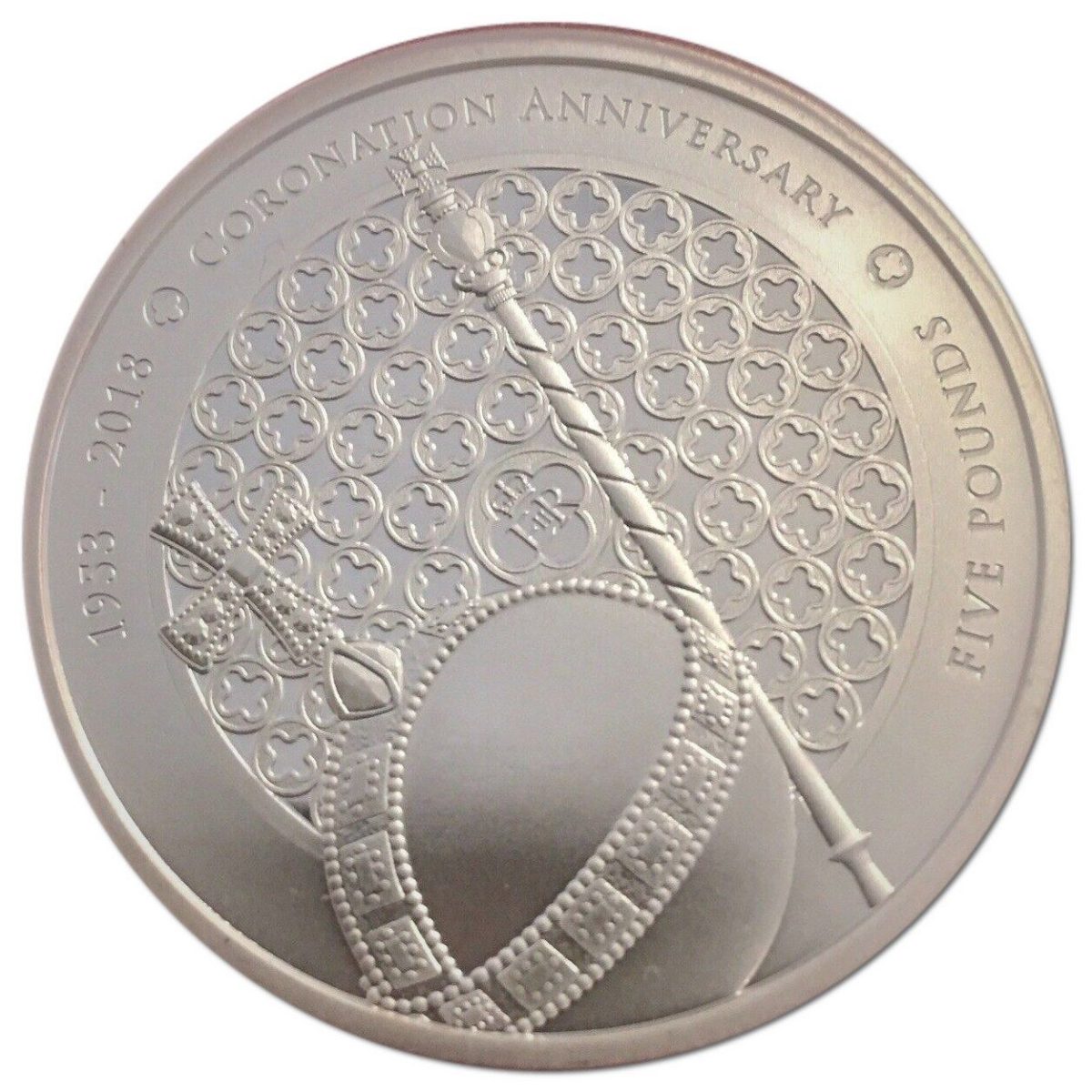 Alderney 5 Pounds - Elizabeth II Sapphire Coronation Jubilee - Orb and Sceptre; Silver plated reverse