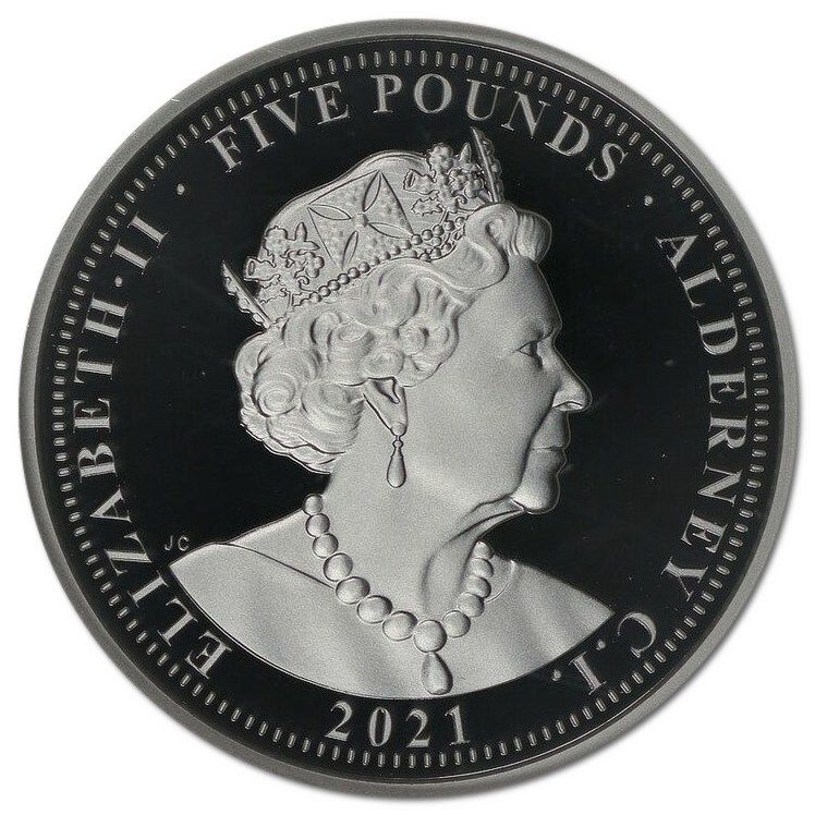 Alderney 5 Pounds - Elizabeth II 95th Birthday; Silver Piedorf obverse