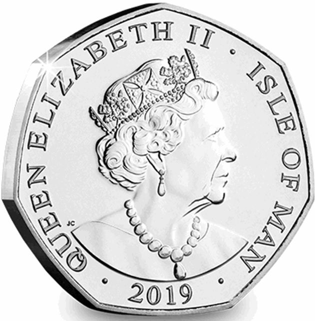 Isle of Man 50 Pence - Elizabeth II Second to the Right; colourised obverse
