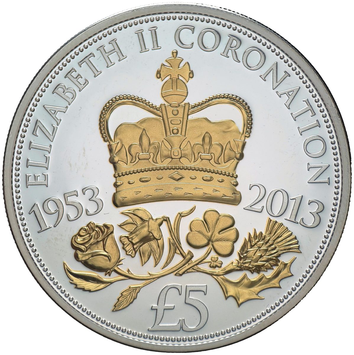 Jersey 5 Pounds - Elizabeth II Coronation Jubilee; Silver proof