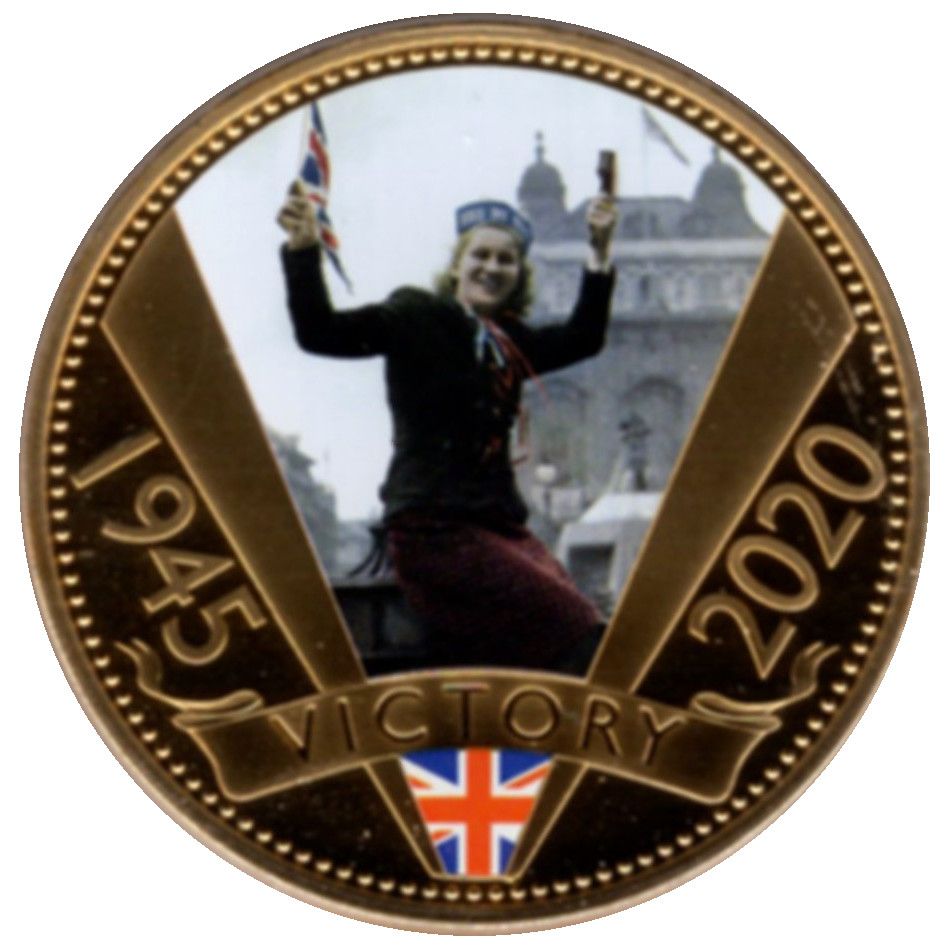 Jersey 50 Pence - Elizabeth II VE Day - Young girl with arms in air