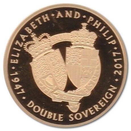 Alderney 2 Sovereigns - Elizabeth II Platinum Wedding; Gold Proof reverse
