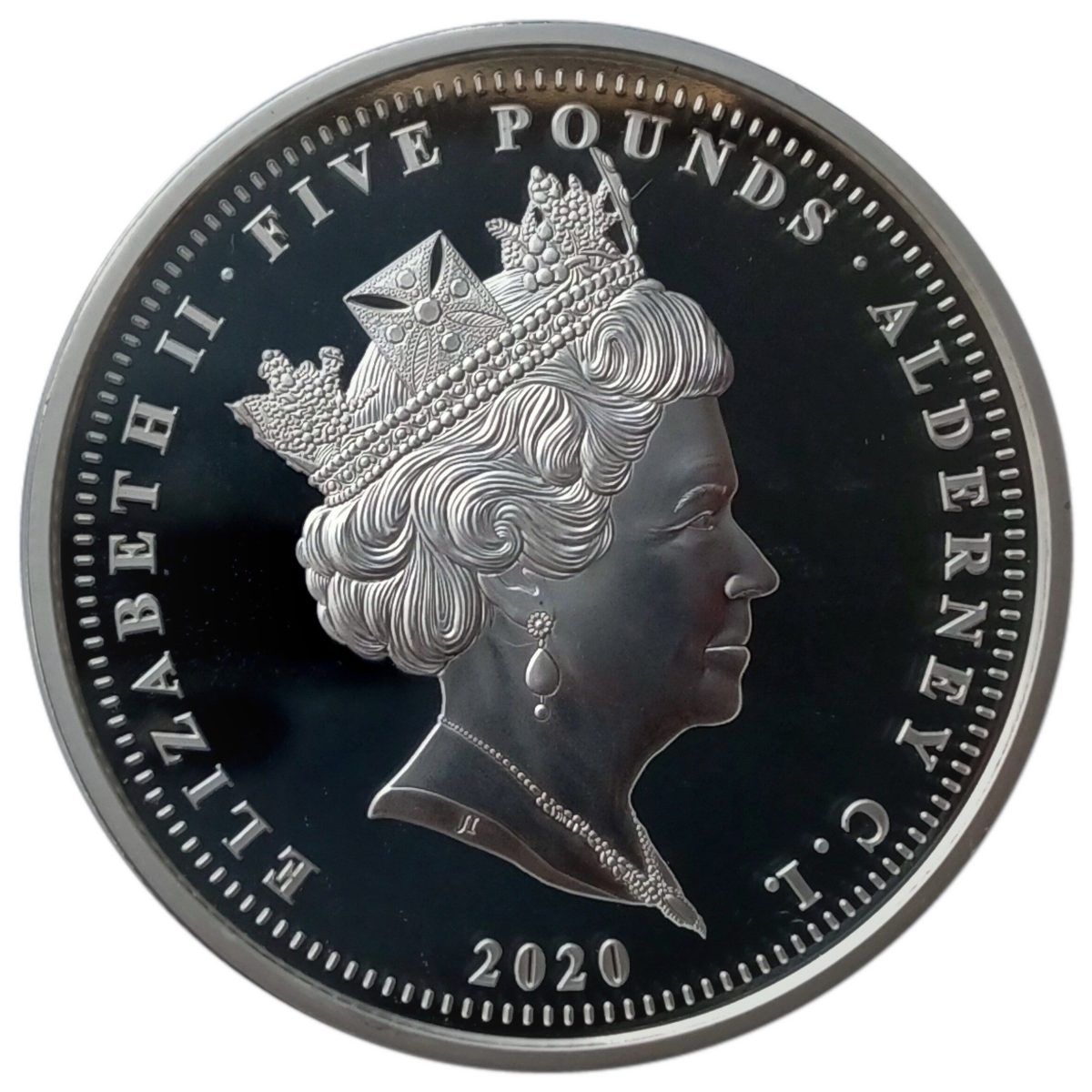 Alderney 5 Pounds - Elizabeth II 75th Anniversary VE-Day obverse