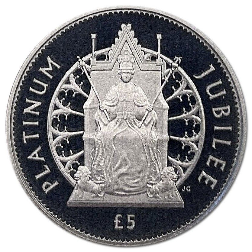 Alderney 5 Pounds - Elizabeth II Platinum Jubilee - Queen on throne