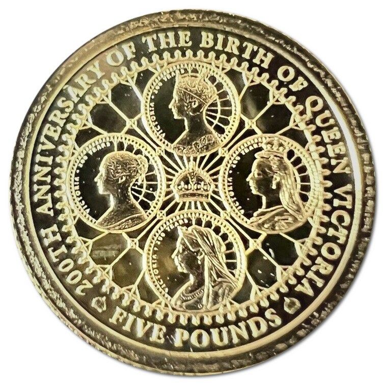 Alderney 5 Pounds - Elizabeth II The 200th Anniversary of Queen Victoria; Gold Proof reverse