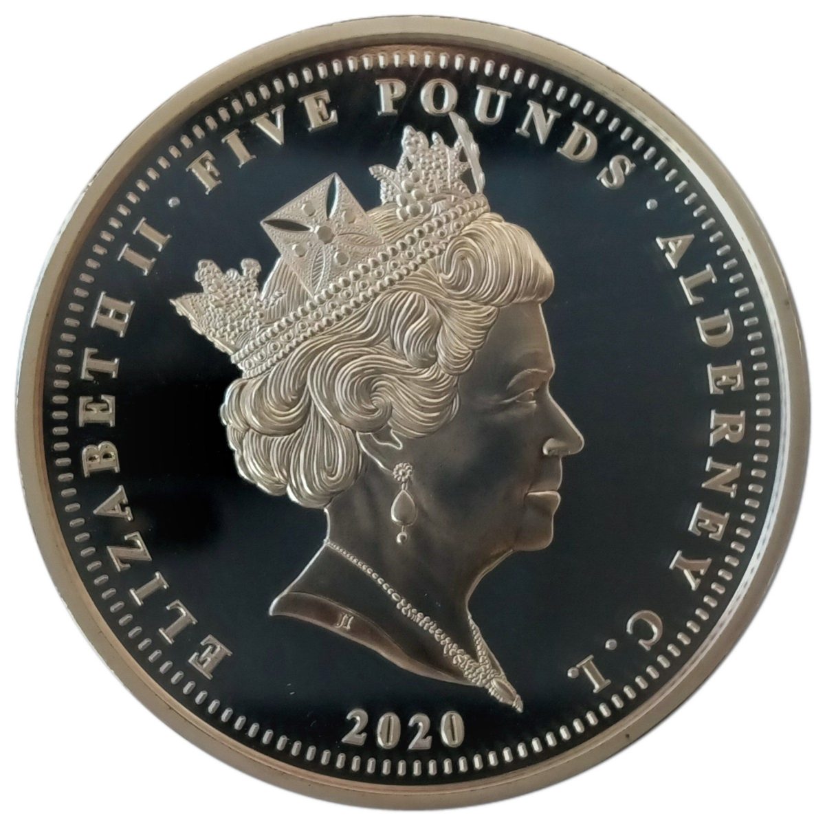 Alderney 5 Pounds - Elizabeth II Battle of Britain obverse