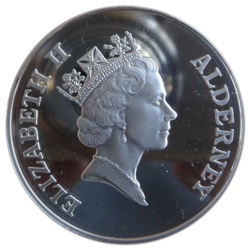 Alderney 5 Pounds - Elizabeth II Queen Mother; Silver Piedfort obverse