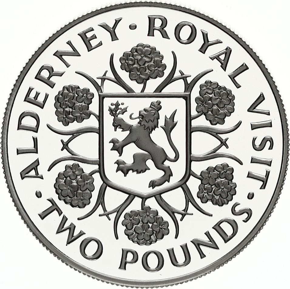 Alderney 2 Pounds - Elizabeth II Royal Visit; Silver Piedfort