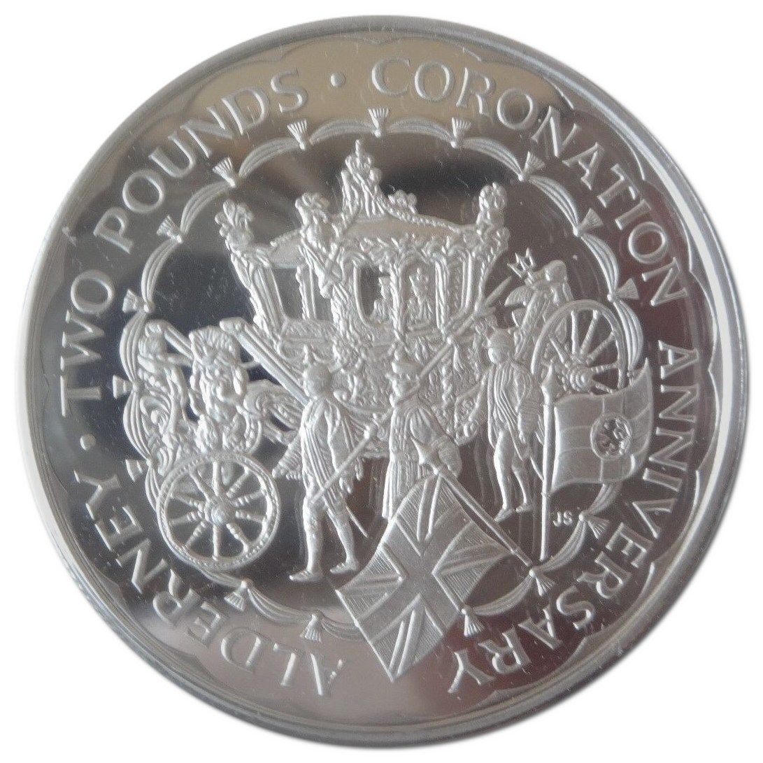 Alderney 2 Pounds - Elizabeth II Coronation Jubilee; Silver Piedfort