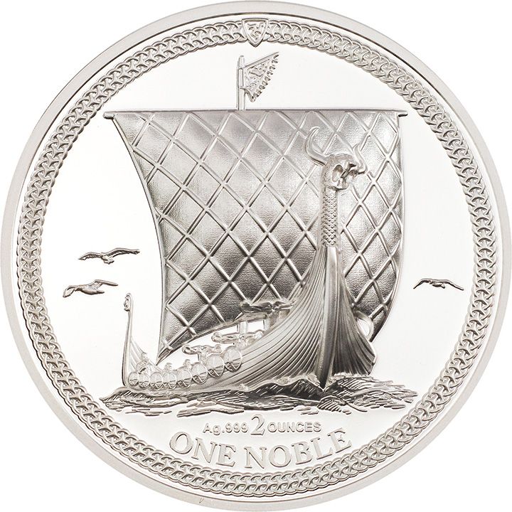 Isle of Man 1 Noble - Elizabeth II Longboat with three birds; Silver Piedfort
