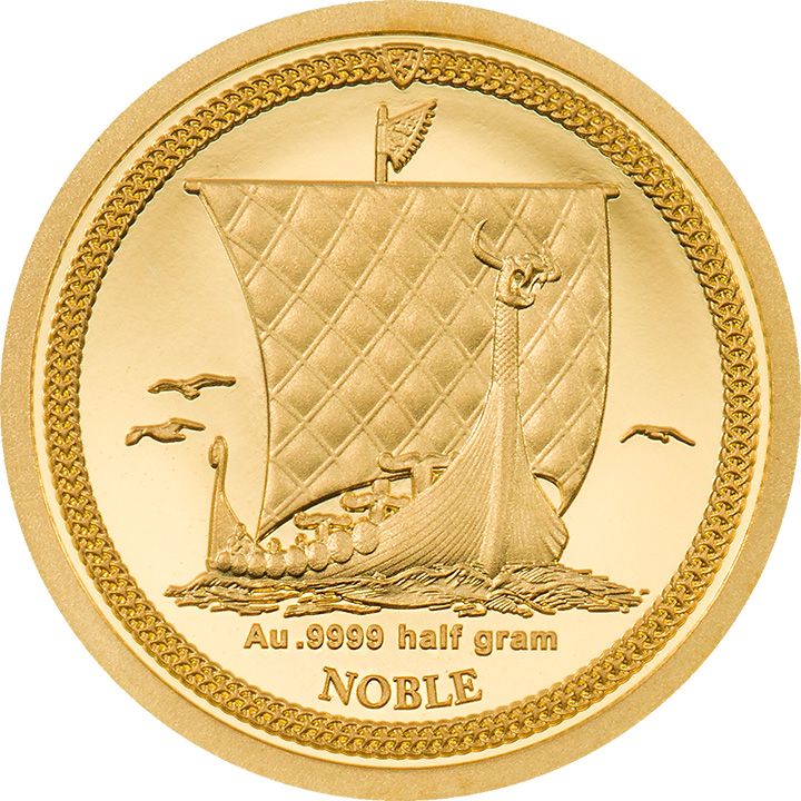 Isle of Man 1/64 Noble - Elizabeth II Longboat with three birds; Gold reverse