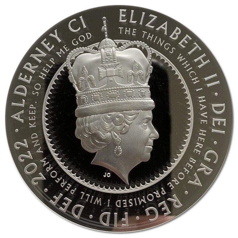 Alderney 20 Pounds - Elizabeth II Platinum Jubilee - Queen on throne obverse