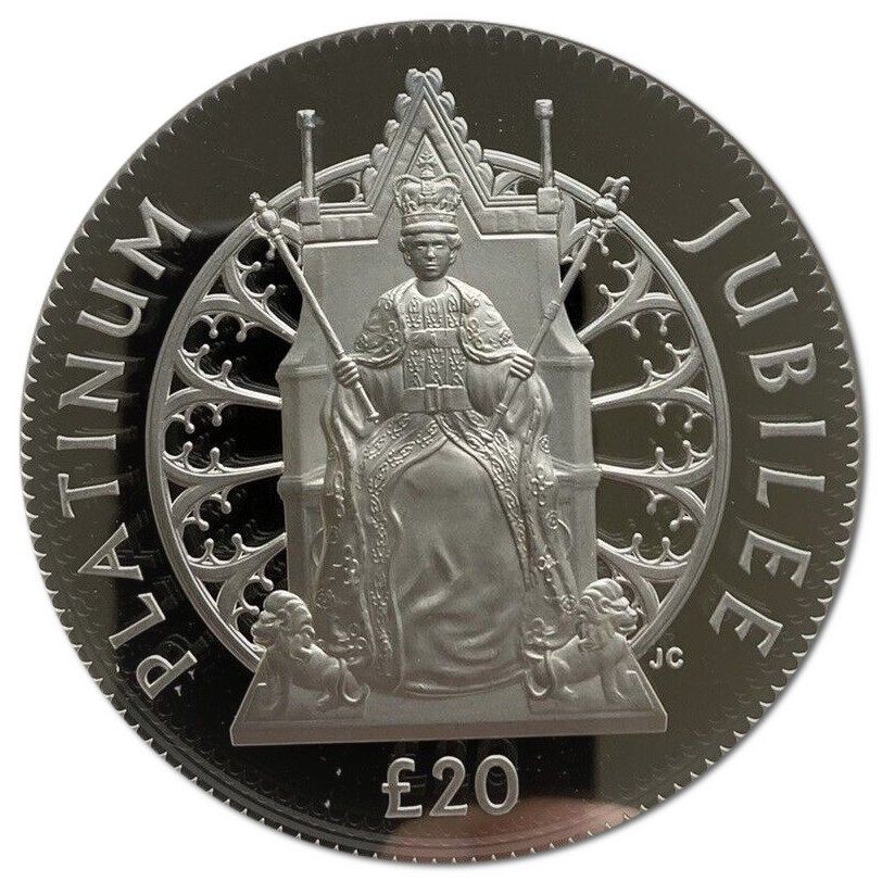 Alderney 20 Pounds - Elizabeth II Platinum Jubilee - Queen on throne