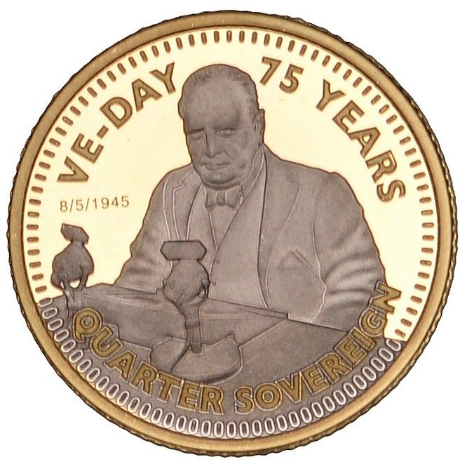 Alderney ¼ Sovereign - Elizabeth II VE Day reverse