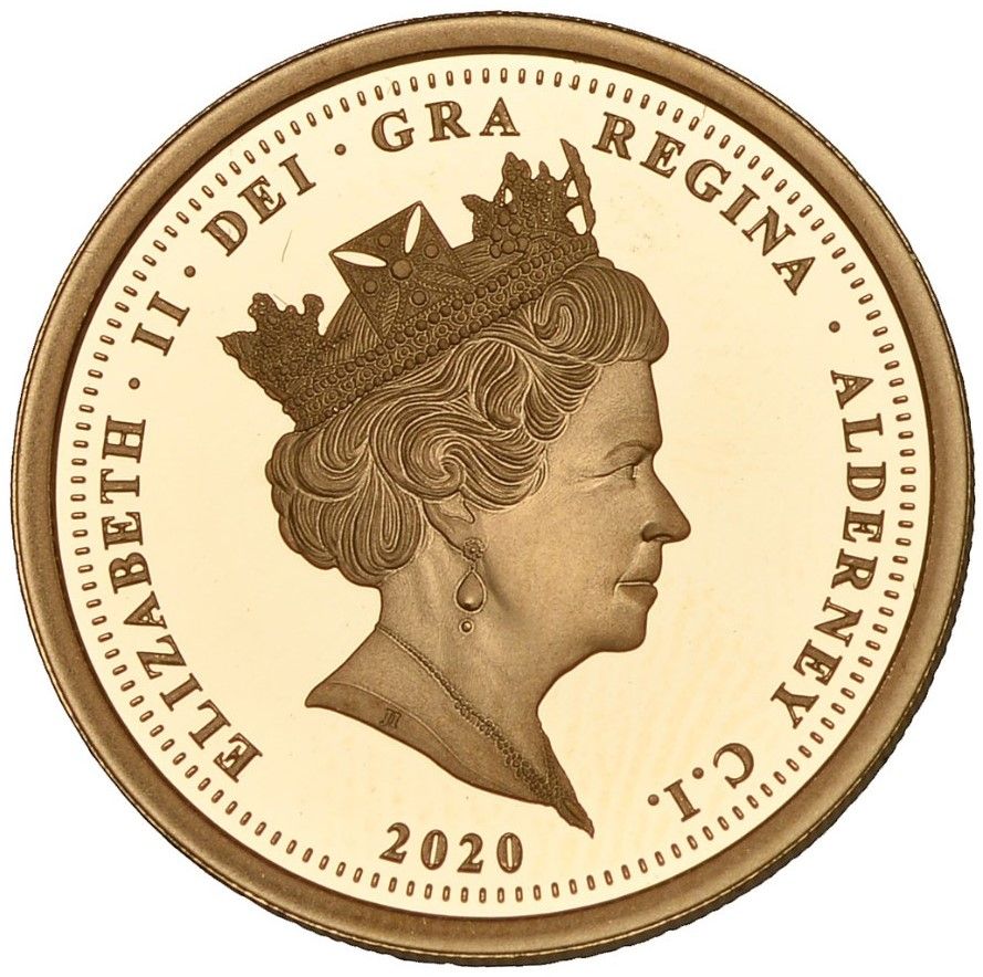 Alderney 1 Sovereign - Elizabeth II VE Day obverse