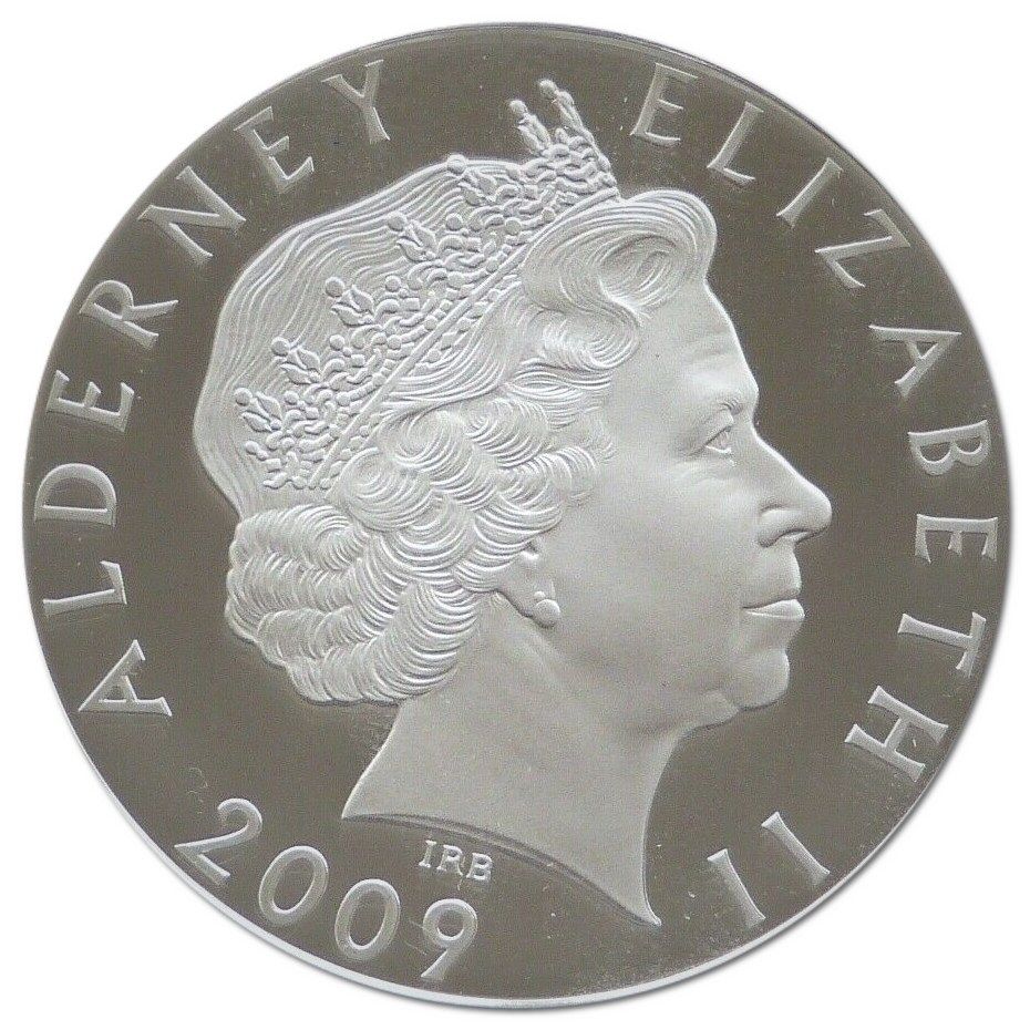Alderney 5 Pounds - Elizabeth II H.M.S. Warspite; 4th Portrait Silver Proof obverse