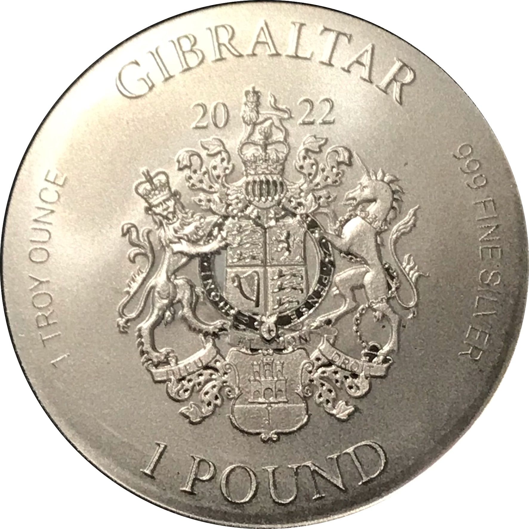 Gibraltar 1 Pound Royal Arms of England: War Elephant obverse