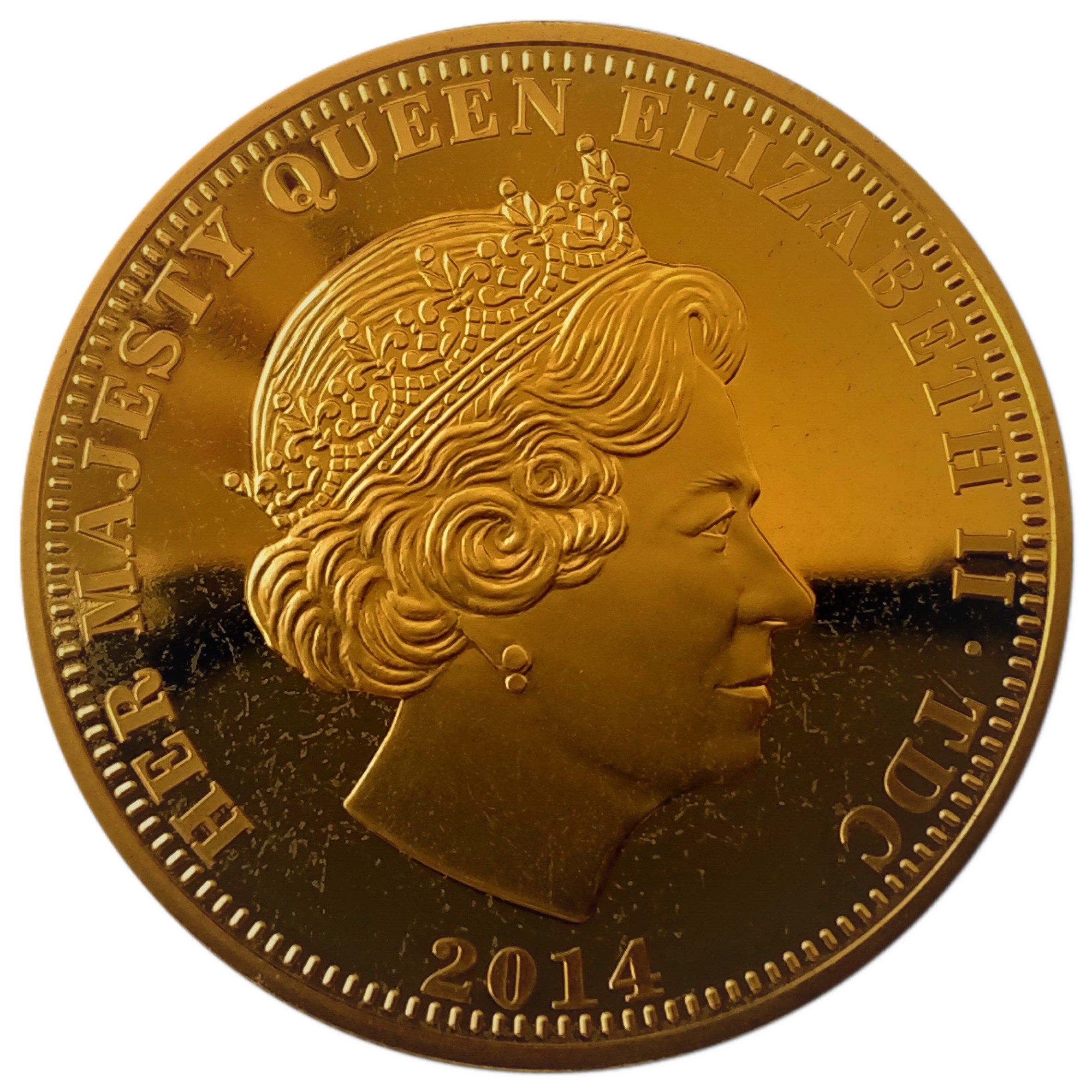 Tristan da Cunha 1 Crown - Elizabeth II D-Day Anniversary; Gold plated copper-nickel obverse