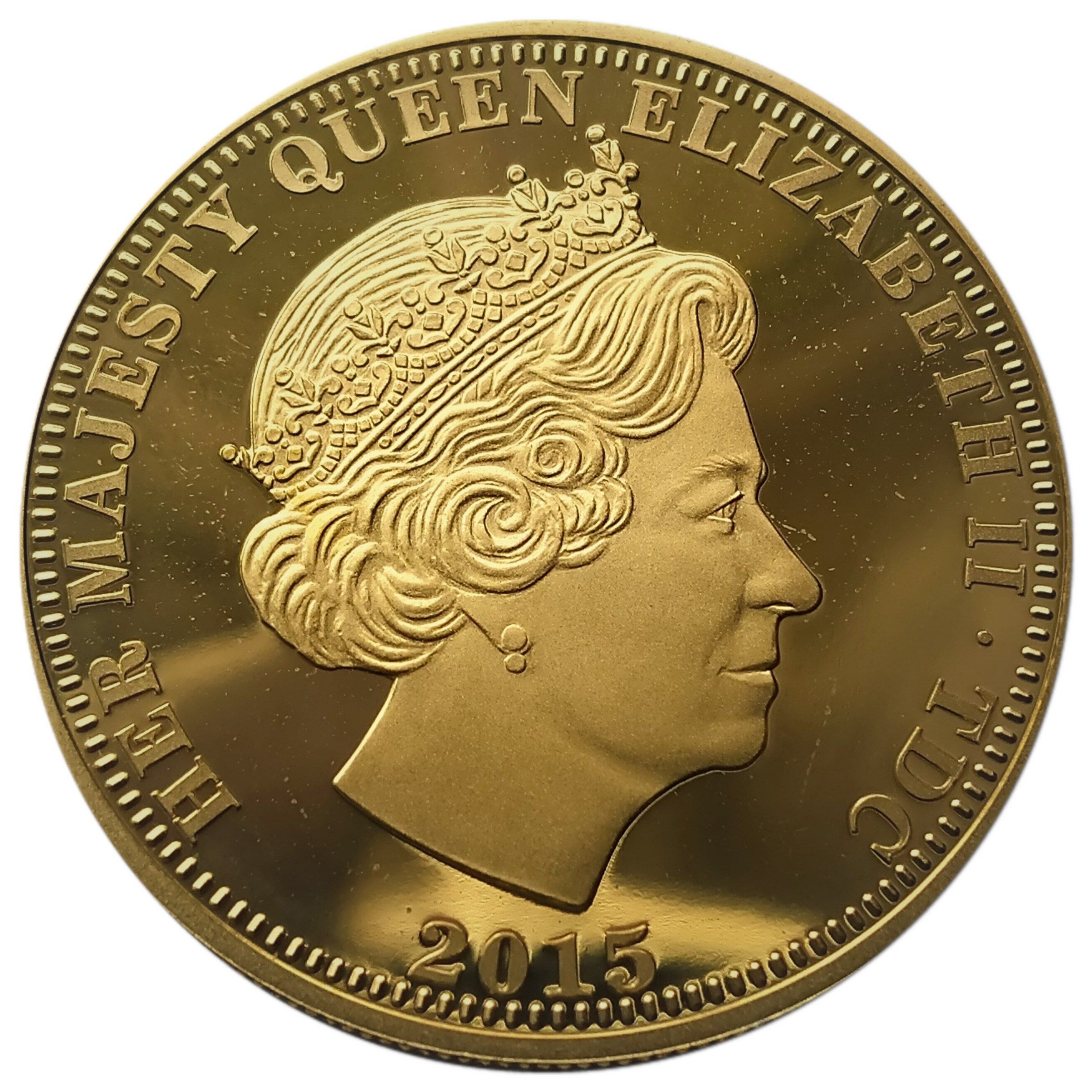 Tristan da Cunha 5 Pounds - Elizabeth II 70th Anniversary of V.E. Day; Gold Plated obverse