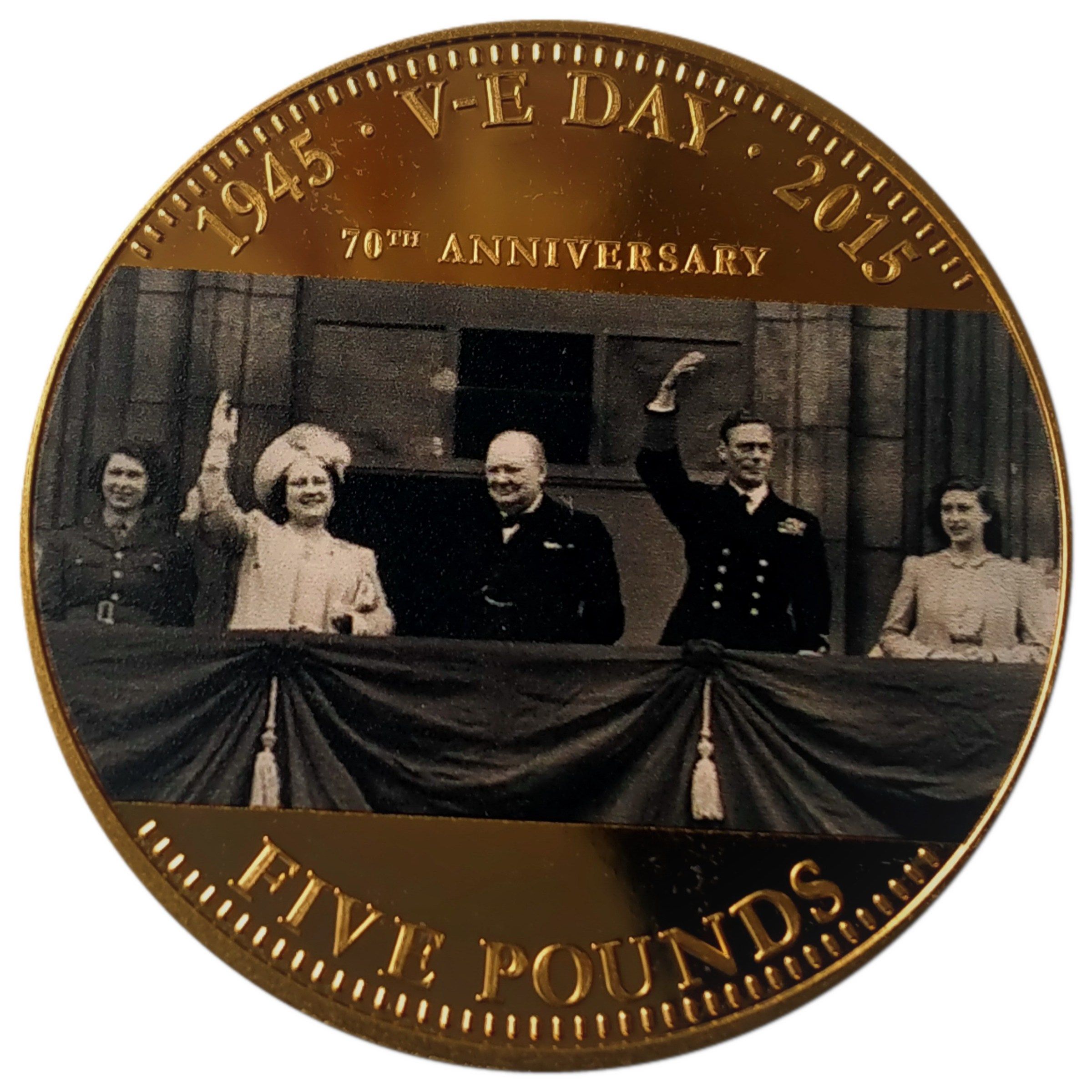 Tristan da Cunha 5 Pounds - Elizabeth II 70th Anniversary of V.E. Day; On Balcony