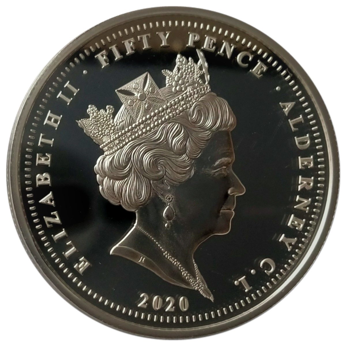Alderney 50 Pence - Elizabeth II Battle of Britain - Supermarine Spitfire obverse
