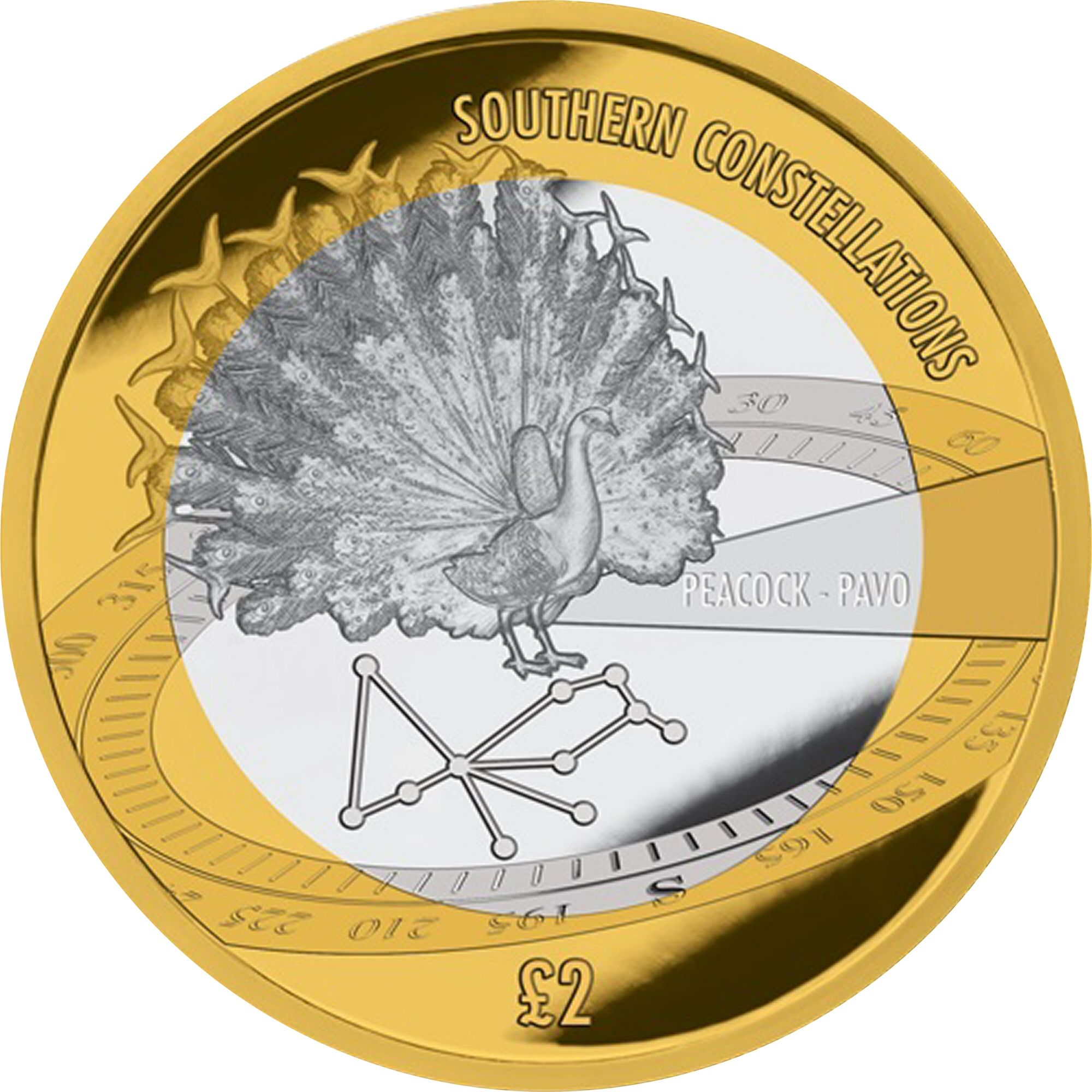 British Antarctic Territory 2 Pounds - Elizabeth II Pavo constellation, the Peacock