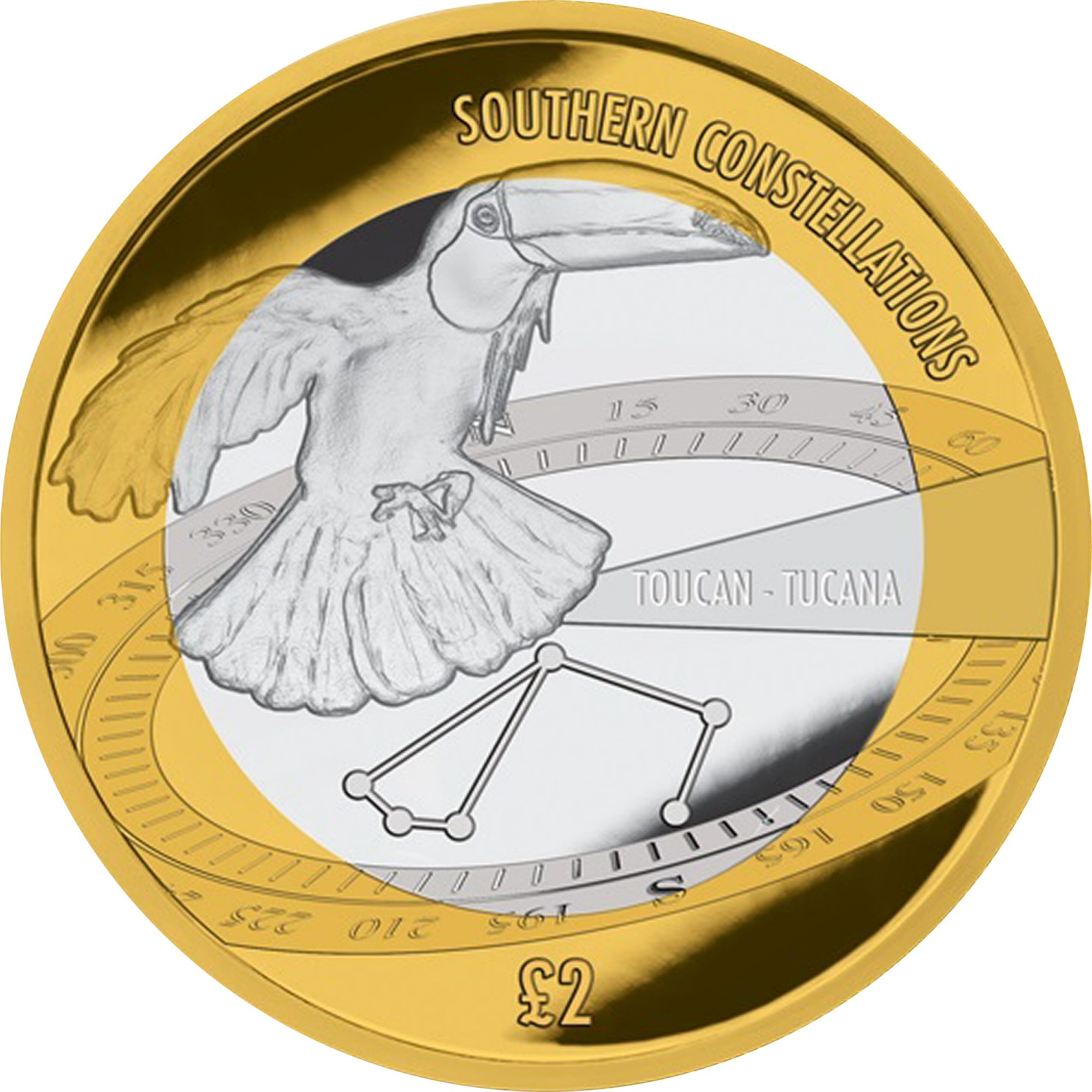British Antarctic Territory 2 Pounds - Elizabeth II Tucana constellation, the Toucan reverse