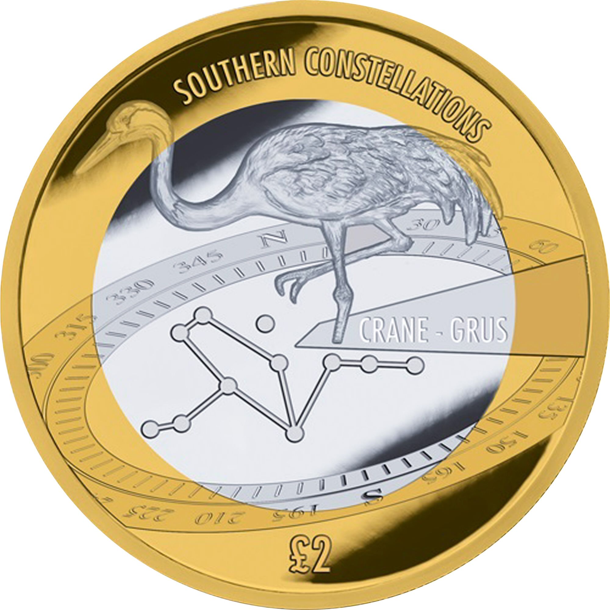 British Antarctic Territory 2 Pounds - Elizabeth II Grus constellation, the Crane; Silver