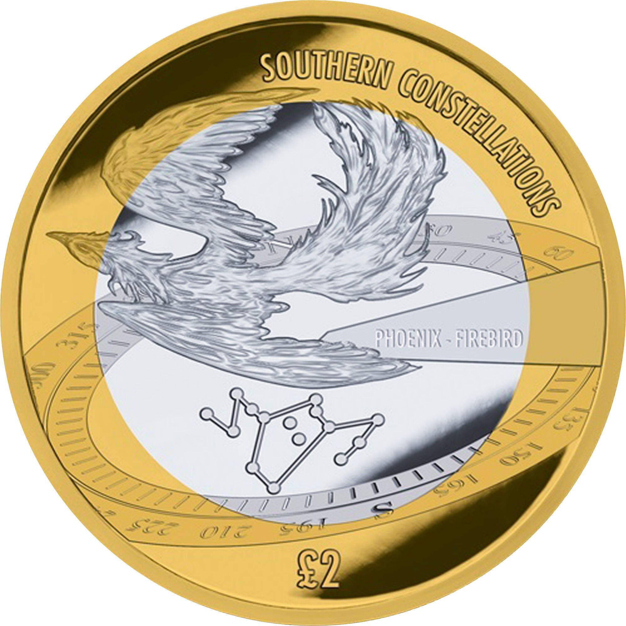 British Antarctic Territory 2 Pounds - Elizabeth II Phoenix constellation, the Firebird; Silver reverse