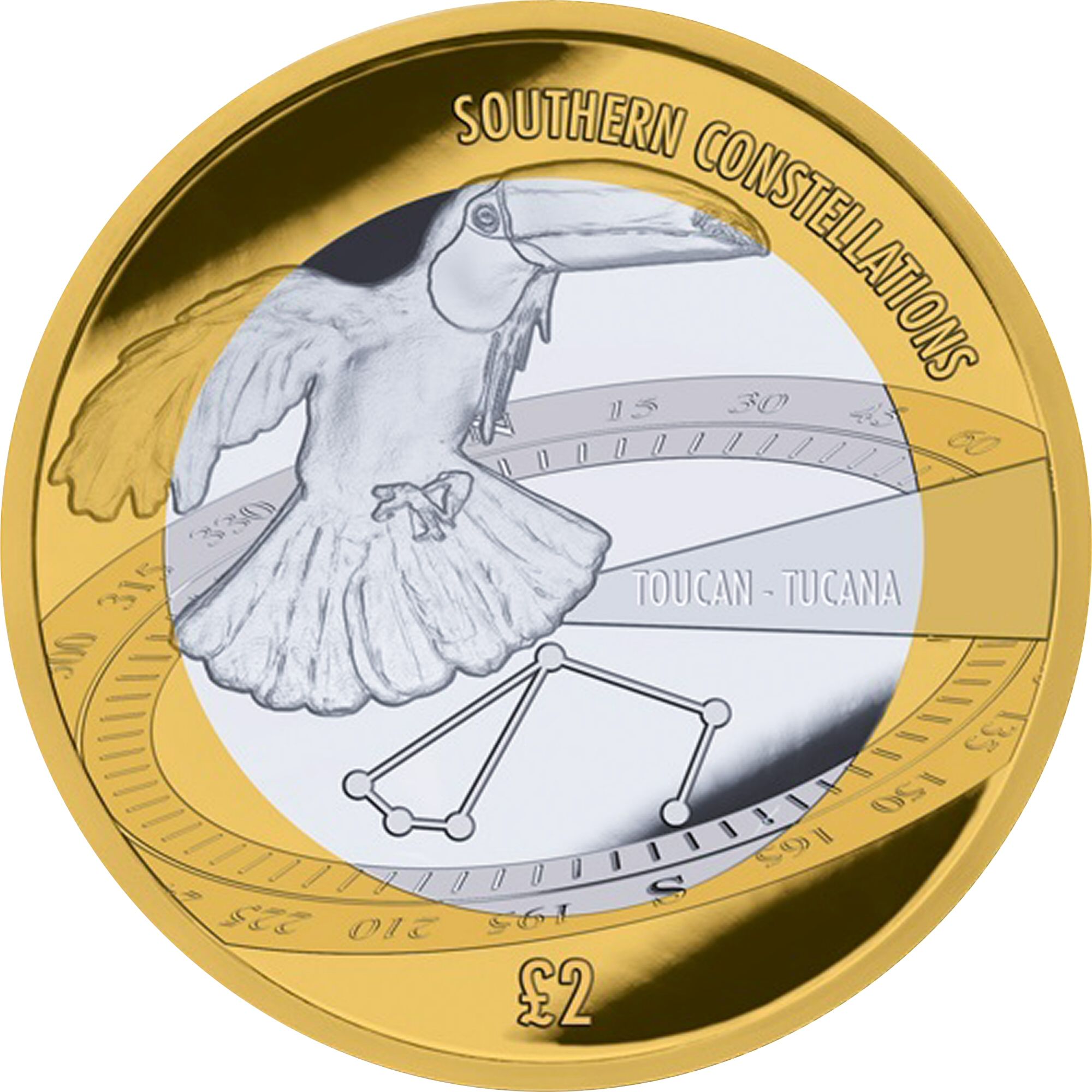 British Antarctic Territory 2 Pounds - Elizabeth II Tucana constellation, the Toucan; Silver reverse