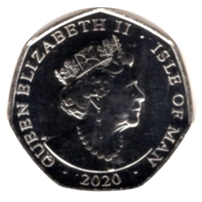 Isle of Man 50 Pence - Elizabeth II Peter Pan at the window; colourised obverse