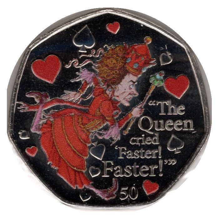 Isle of Man 50 Pence - Elizabeth II The Red Queen; colourised reverse