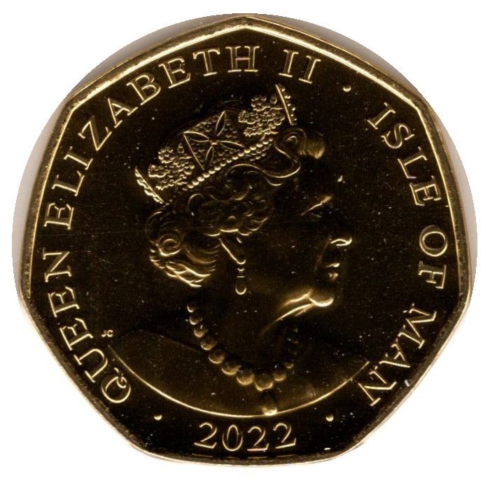 Isle of Man 50 pence - Elizabeth II Platinum Jubilee - God Save Our Gracious Queen; Gold plated obverse