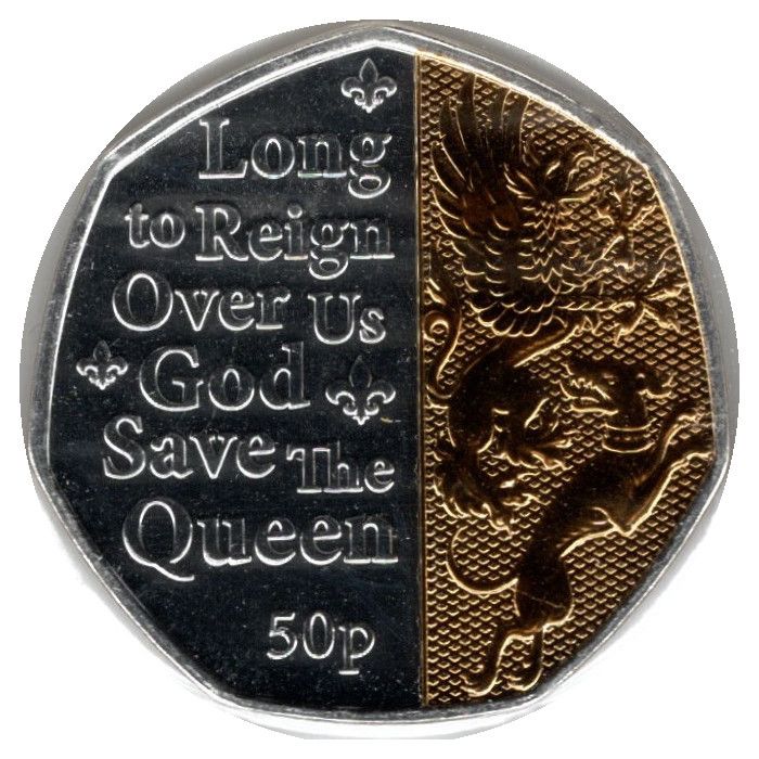 Isle of Man 50 Pence - Elizabeth II Platinum Jubilee - Long to Reign; Silver and Gold plated reverse