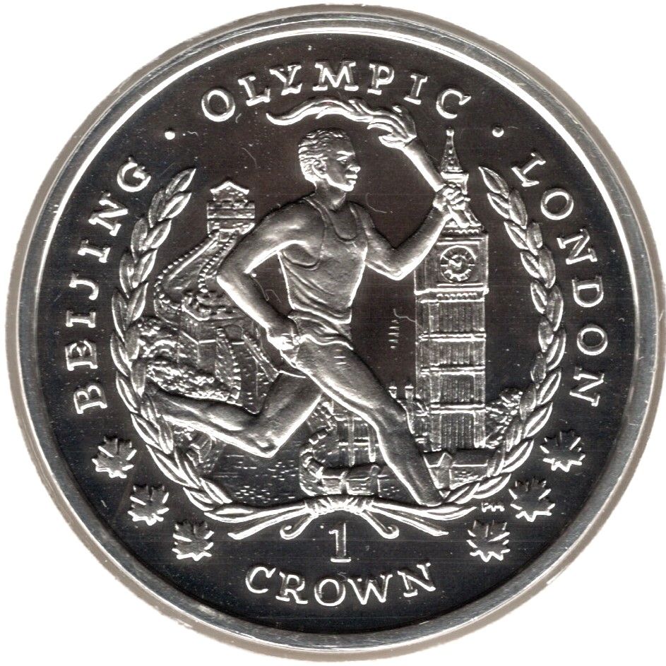 Isle of Man 1 Crown - Elizabeth II Beijing to London; Silver Proof