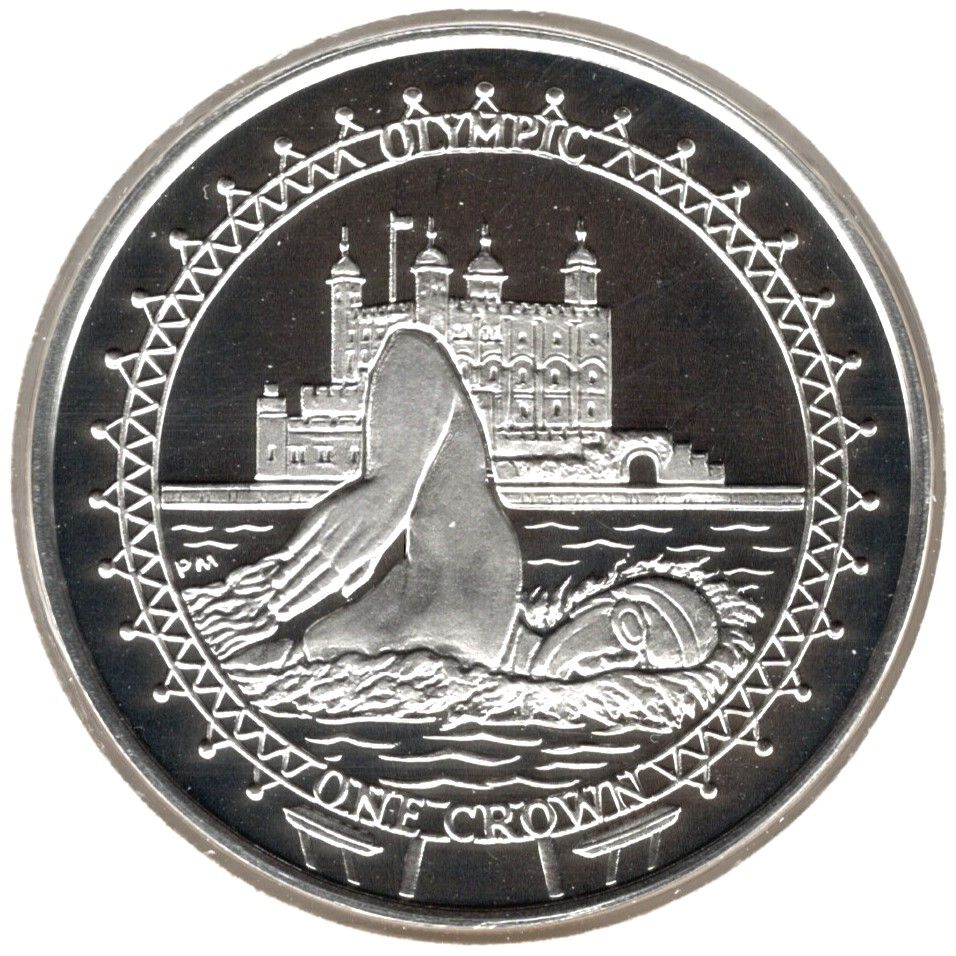 Isle of Man 1 Crown - Elizabeth II London Olympics 2012 - Swimming; Silver Proof