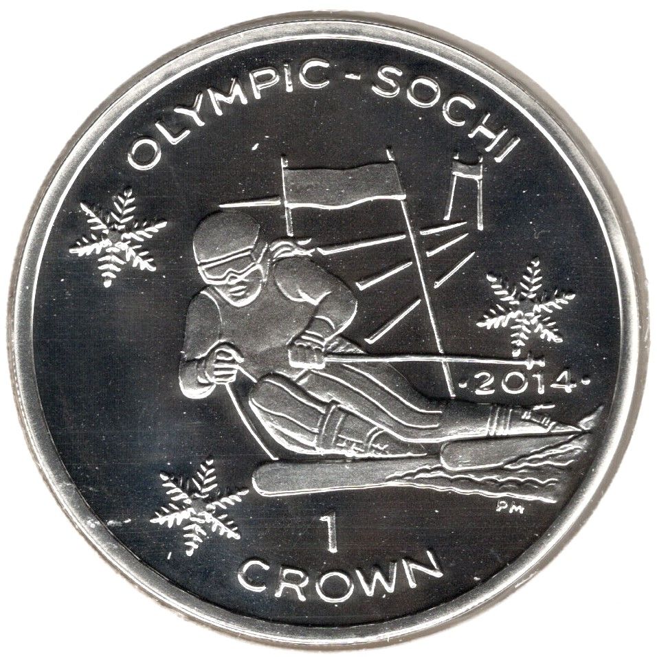 Isle of Man 1 Crown - Elizabeth II Alpine Skiing; Silver Proof