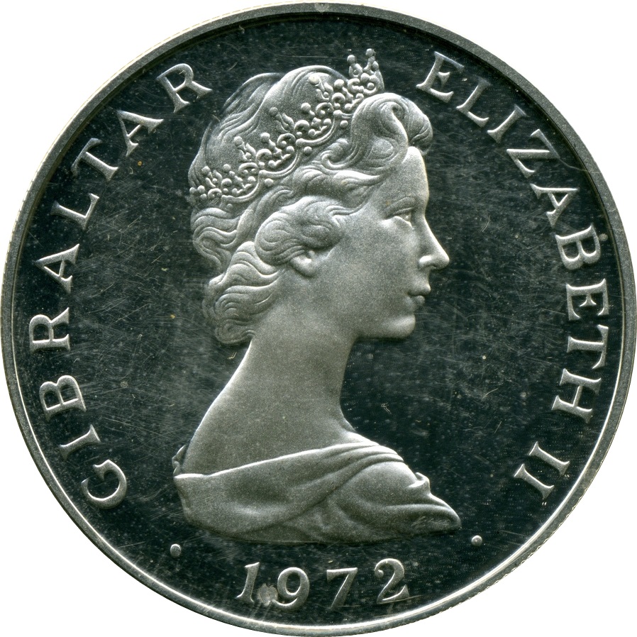 Gibraltar 25 New Pence - Elizabeth II Silver Wedding; Silver Proof obverse